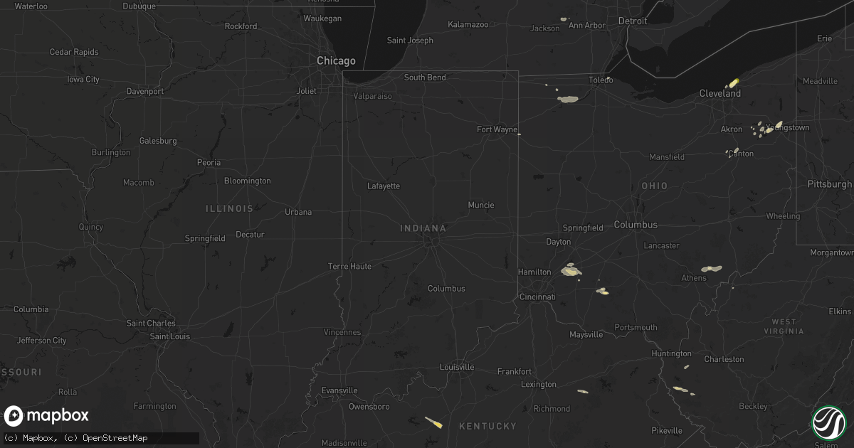 Hail map in Indiana on August 22, 2026