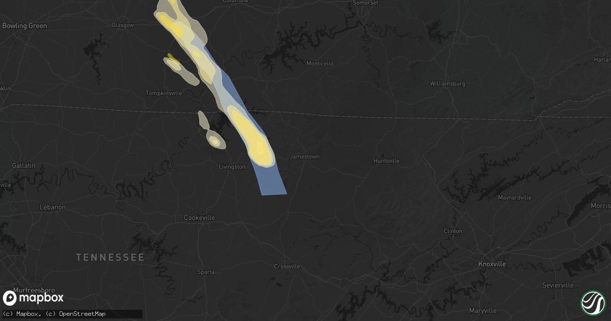 Hail map in Jamestown, TN on August 22, 2026