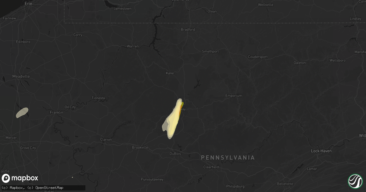 Hail map in Johnsonburg, PA on August 22, 2026