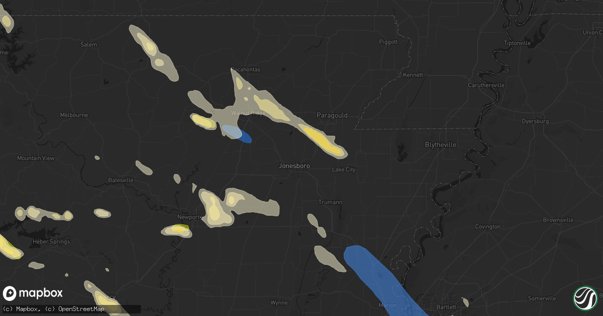 Hail map in Jonesboro, AR on August 22, 2026