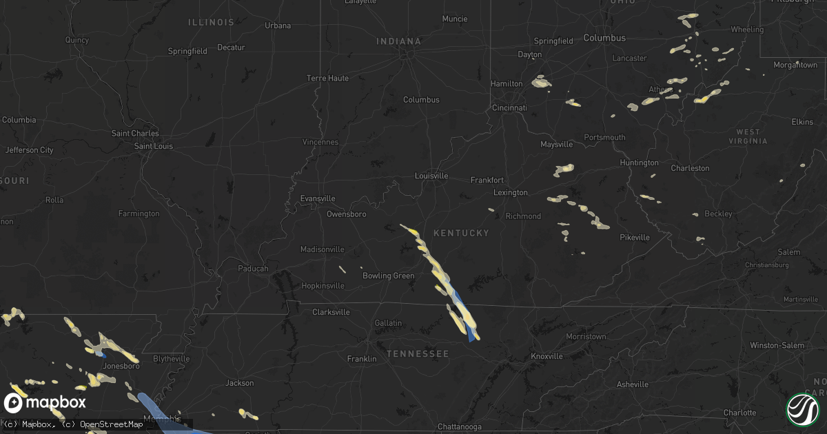 Hail map in Kentucky on August 22, 2026