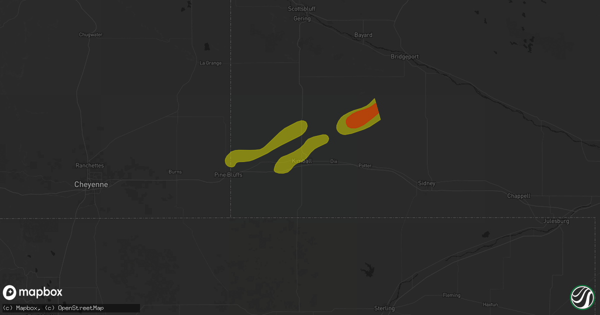 Hail map in Kimball, NE on August 22, 2026