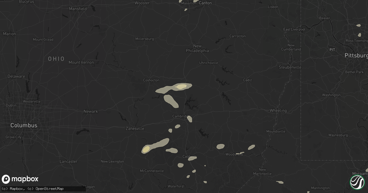 Hail map in Kimbolton, OH on August 22, 2026