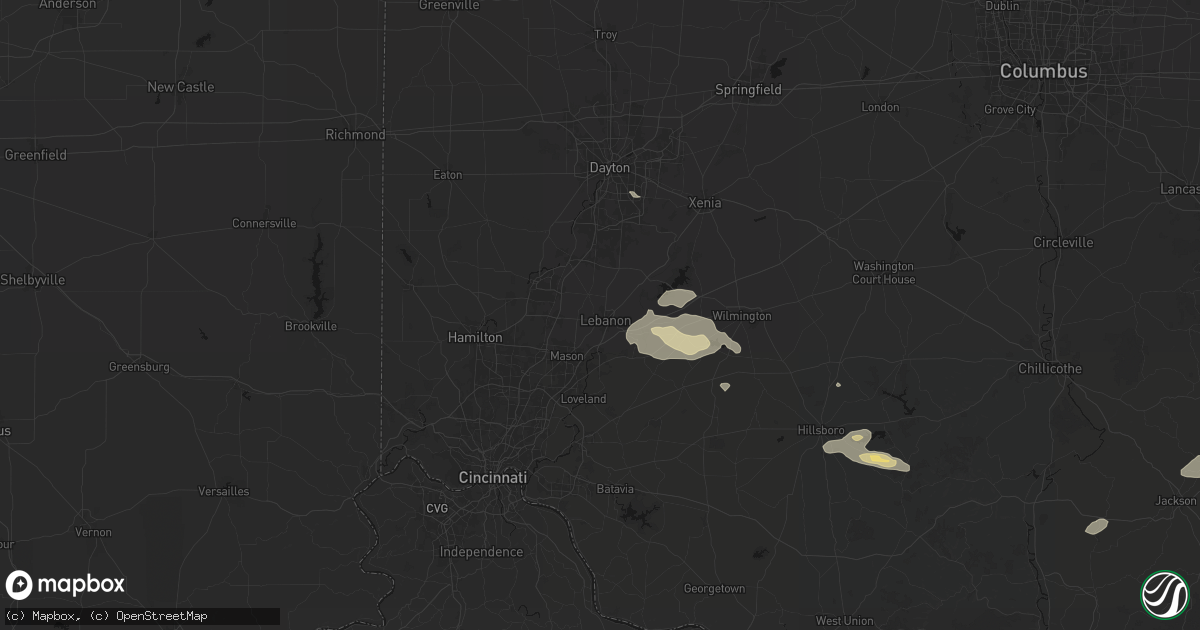 Hail map in Lebanon, OH on August 22, 2026