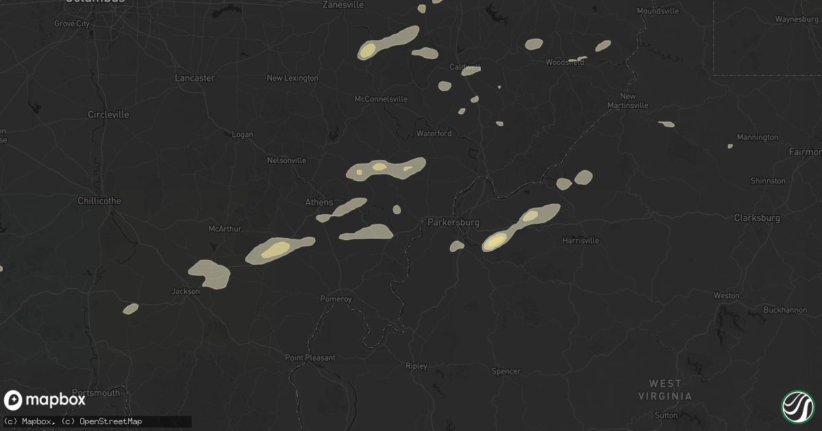 Hail map in Little Hocking, OH on August 22, 2026