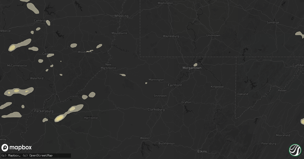 Hail map in Mannington, WV on August 22, 2026