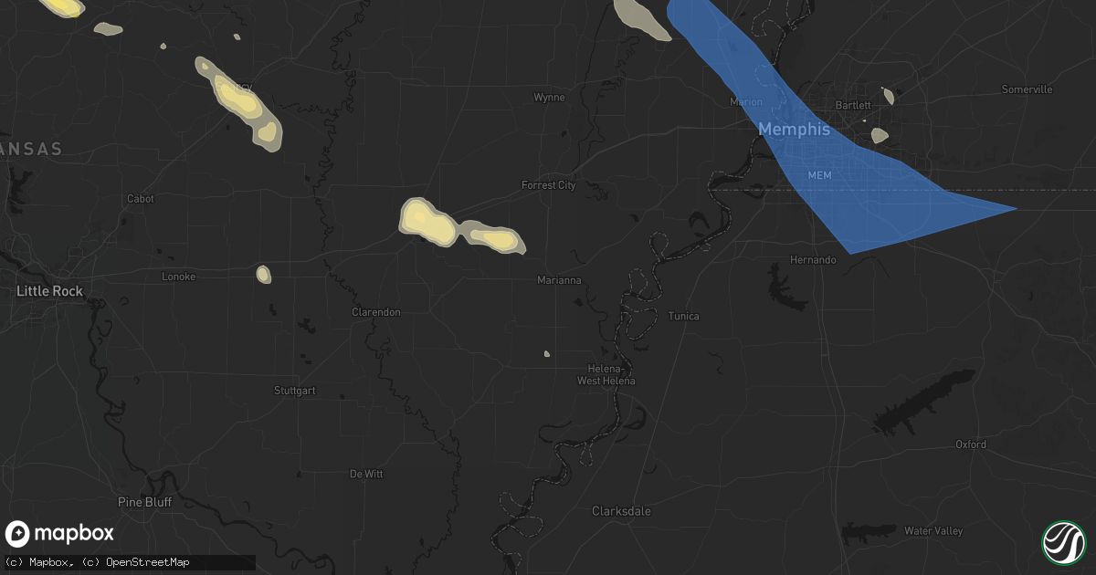 Hail map in Marianna, AR on August 22, 2026