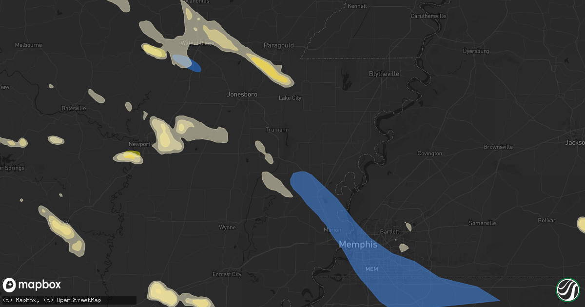 Hail map in Marked Tree, AR on August 22, 2026