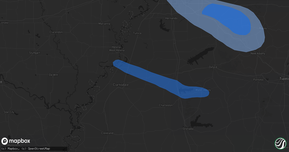 Hail map in Marks, MS on August 22, 2026
