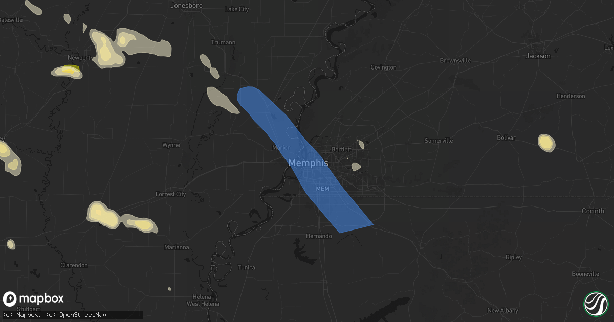 Hail map in Memphis, TN on August 22, 2026
