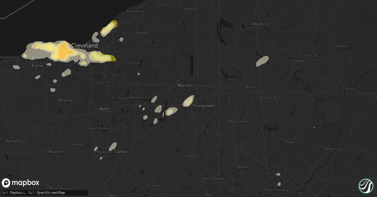 Hail map in Mineral Ridge, OH on August 22, 2026