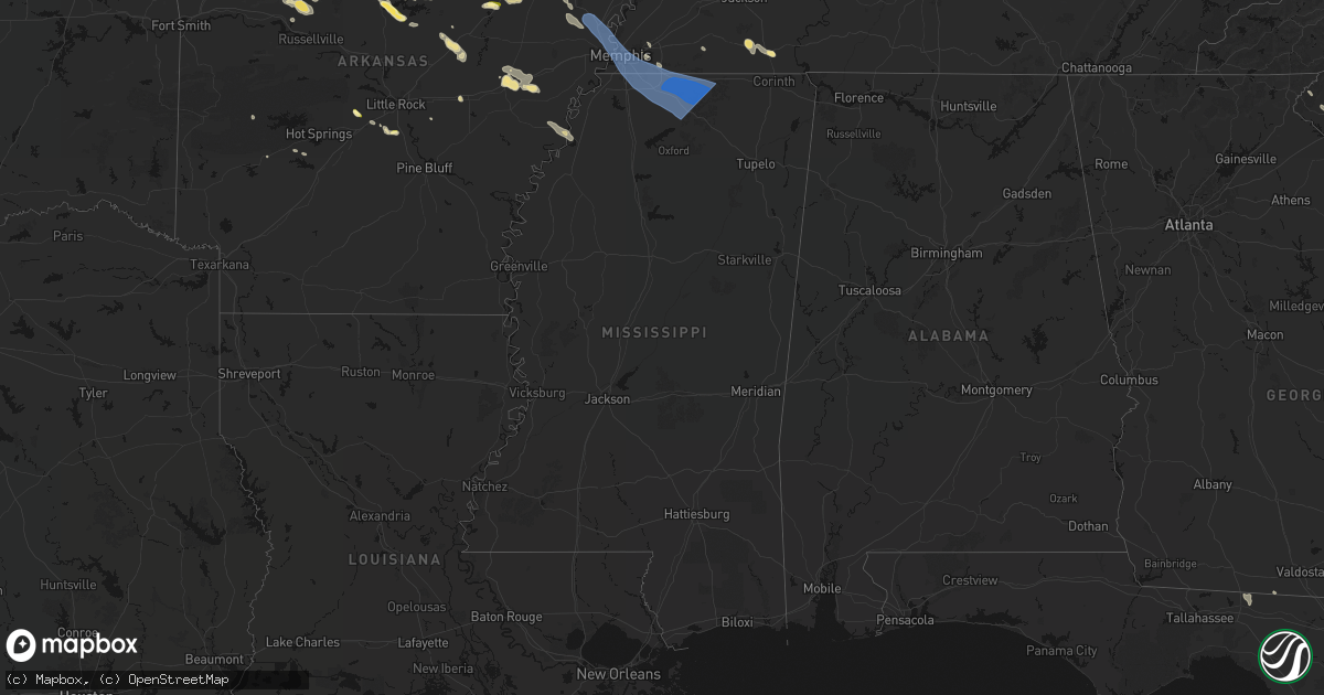 Hail map in Mississippi on August 22, 2026