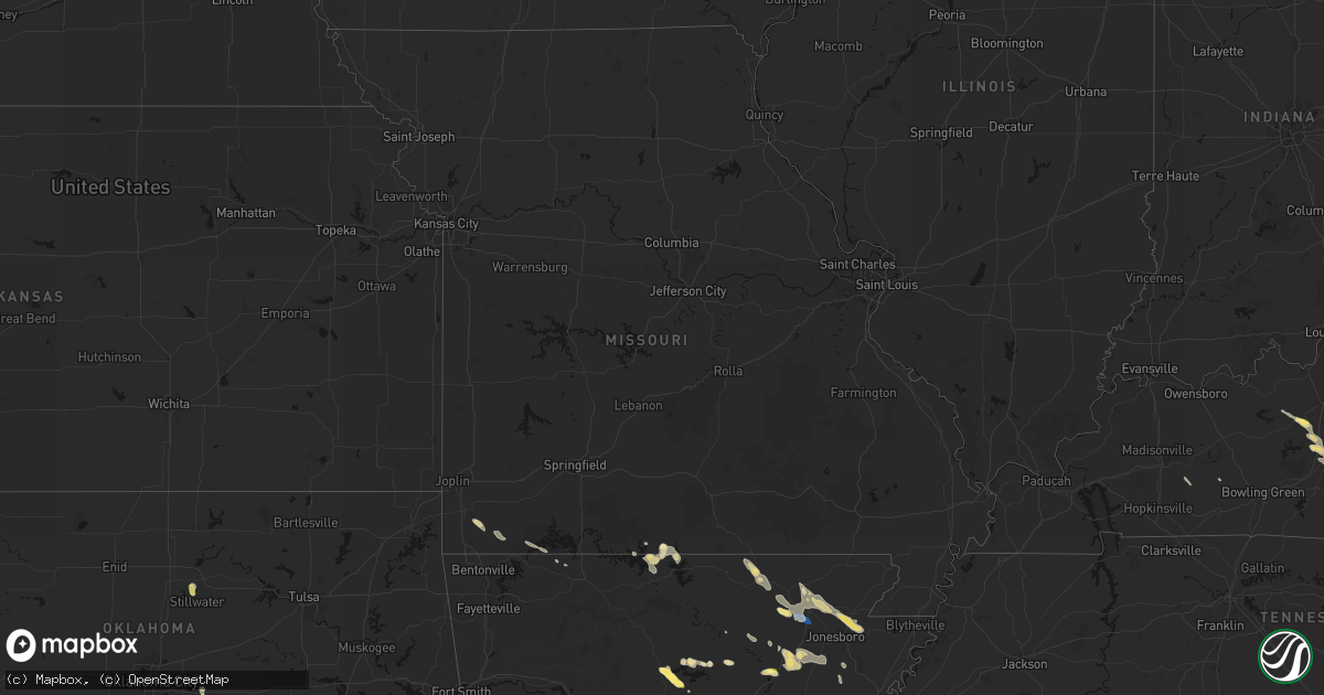 Hail map in Missouri on August 22, 2026