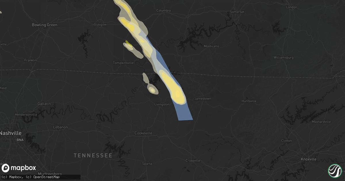 Hail map in Monroe, TN on August 22, 2026
