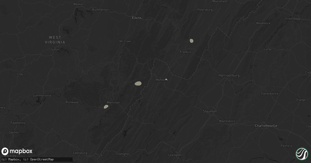 Hail map in Monterey, VA on August 22, 2026