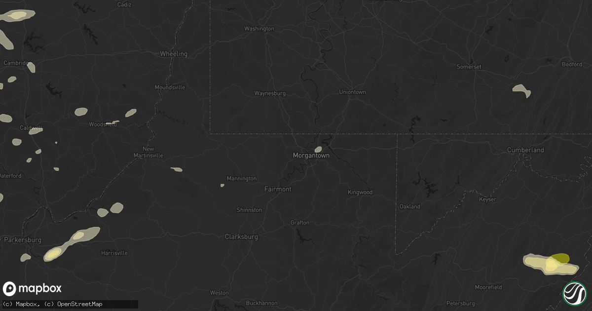 Hail map in Morgantown, WV on August 22, 2026