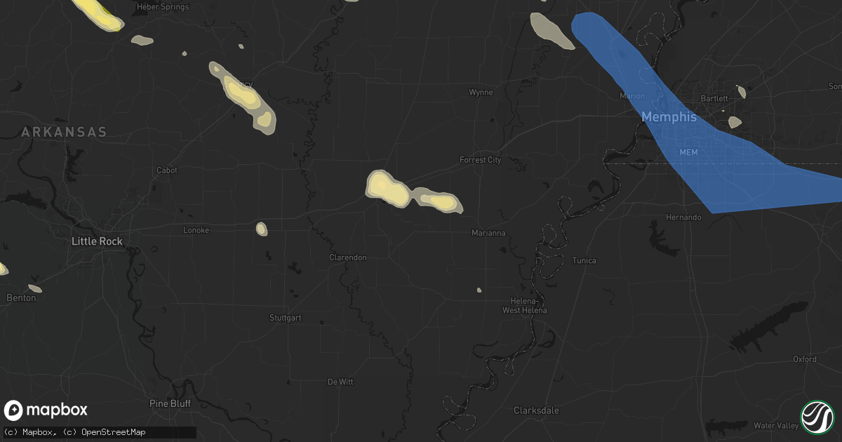 Hail map in Moro, AR on August 22, 2026