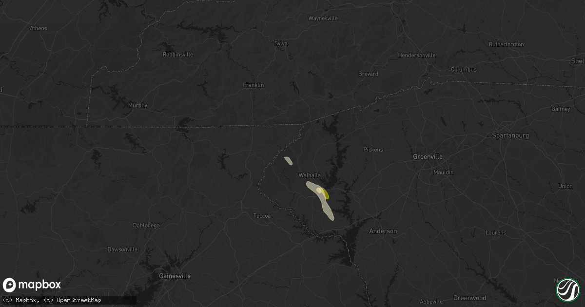 Hail map in Mountain Rest, SC on August 22, 2026
