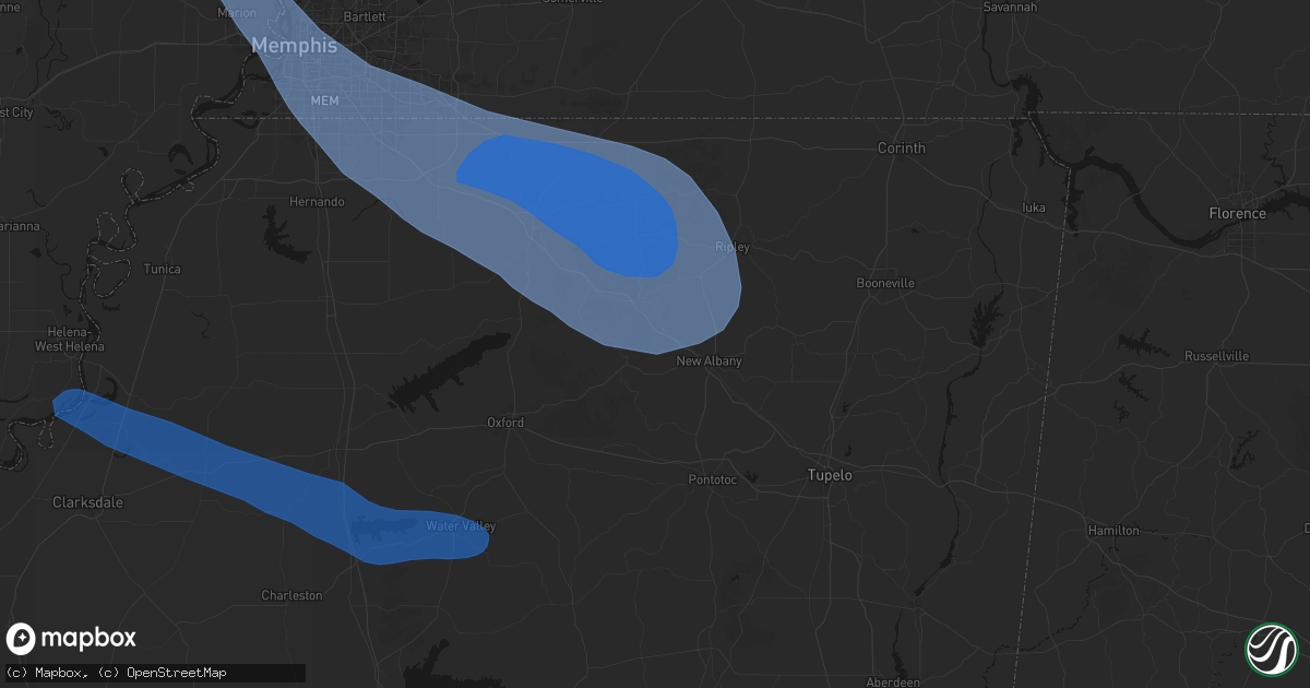 Hail map in Myrtle, MS on August 22, 2026