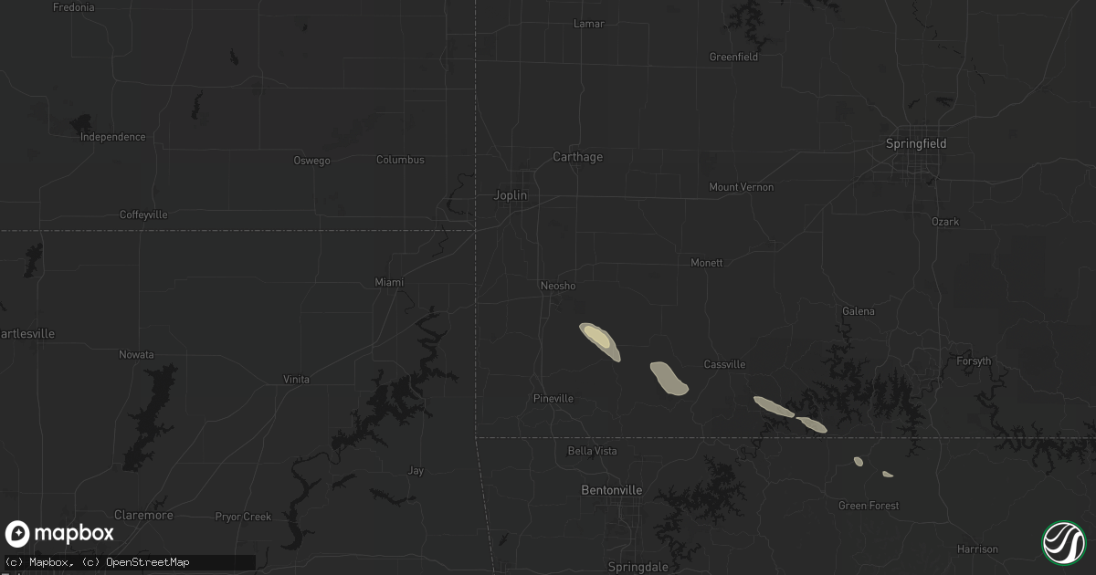 Hail map in Neosho, MO on August 22, 2026