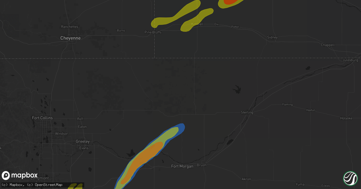Hail map in New Raymer, CO on August 22, 2026