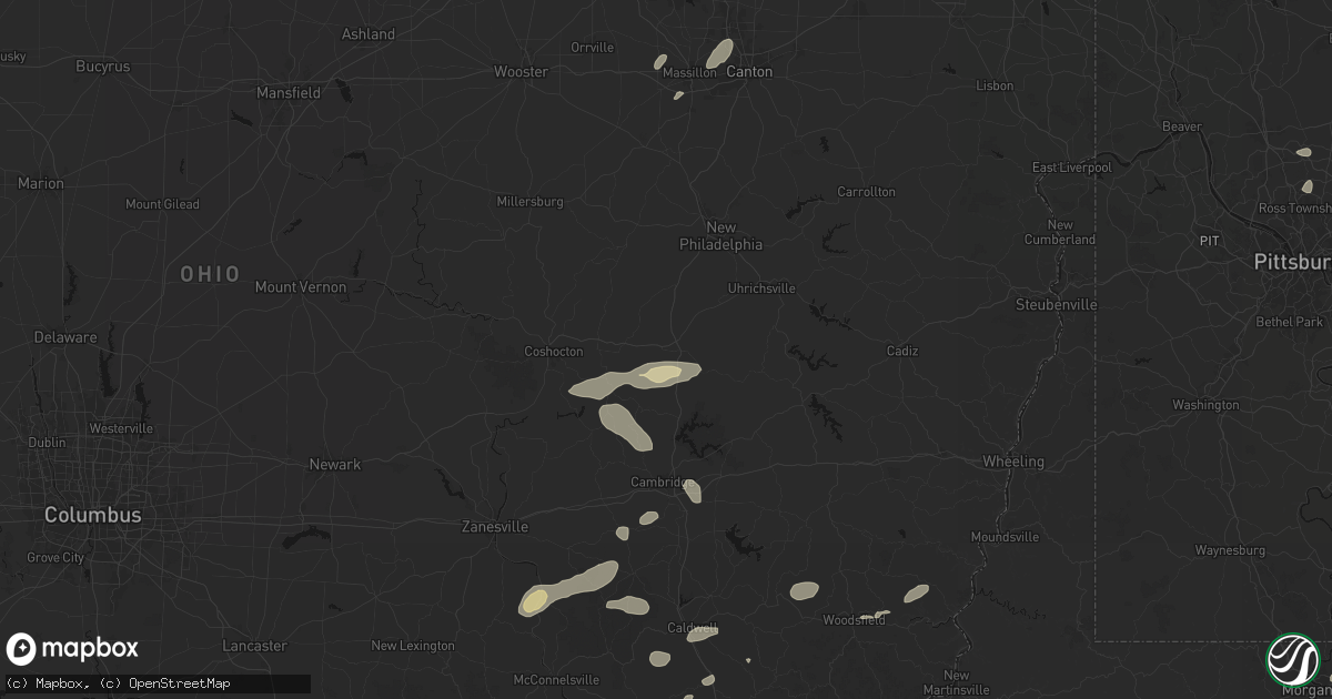 Hail map in Newcomerstown, OH on August 22, 2026
