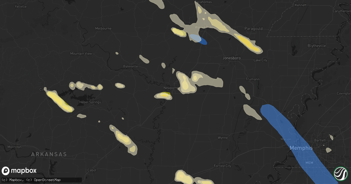 Hail map in Newport, AR on August 22, 2026