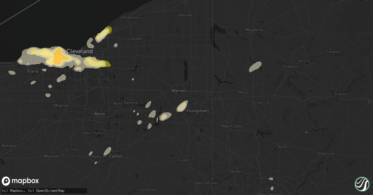 Hail map in Niles, OH on August 22, 2026