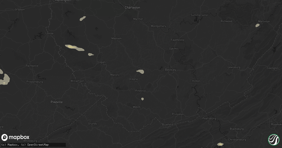 Hail map in Oceana, WV on August 22, 2026