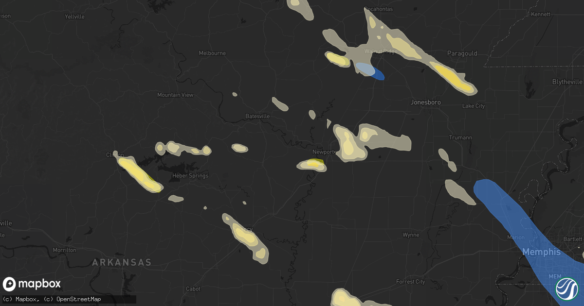 Hail map in Oil Trough, AR on August 22, 2026