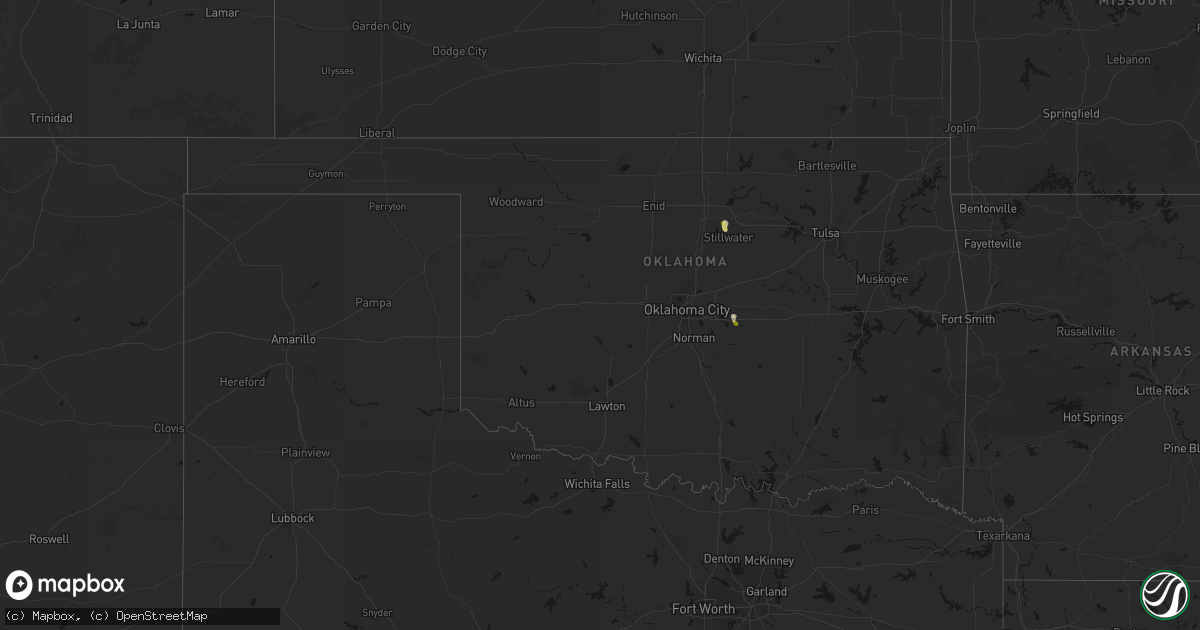 Hail map in Oklahoma on August 22, 2026