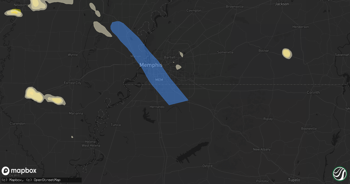 Hail map in Olive Branch, MS on August 22, 2026