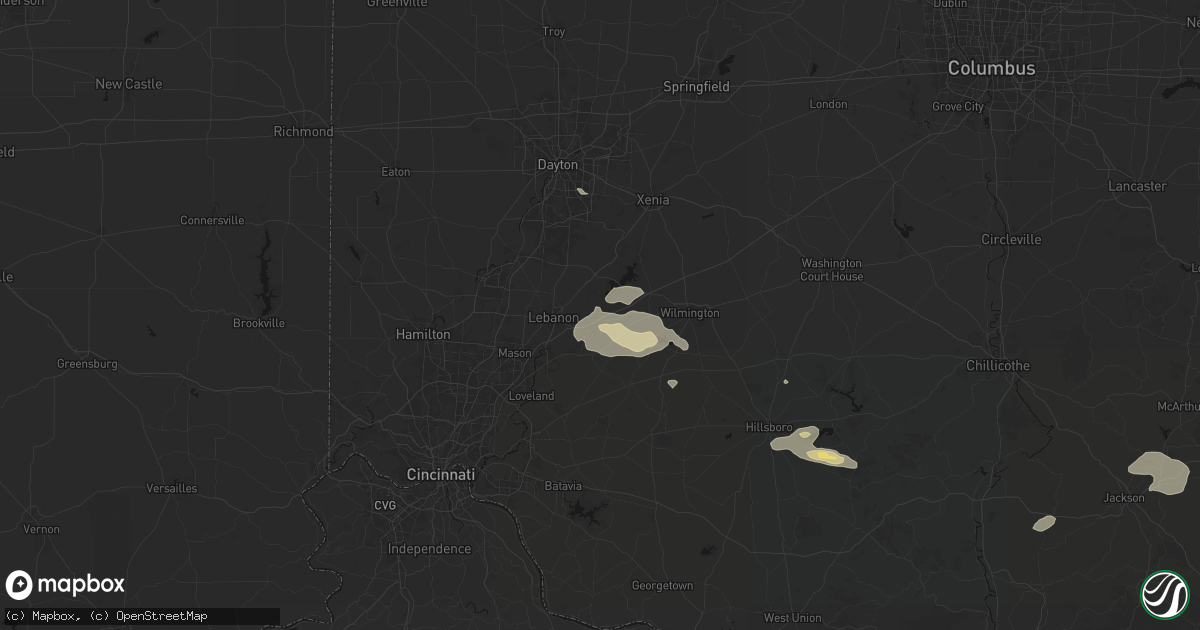 Hail map in Oregonia, OH on August 22, 2026