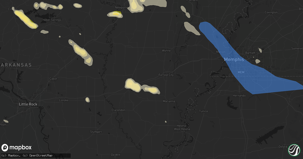 Hail map in Palestine, AR on August 22, 2026