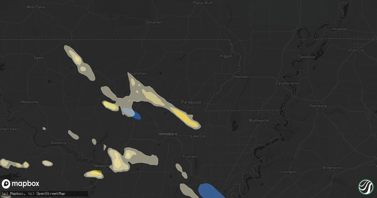Hail map in Paragould, AR on August 22, 2026