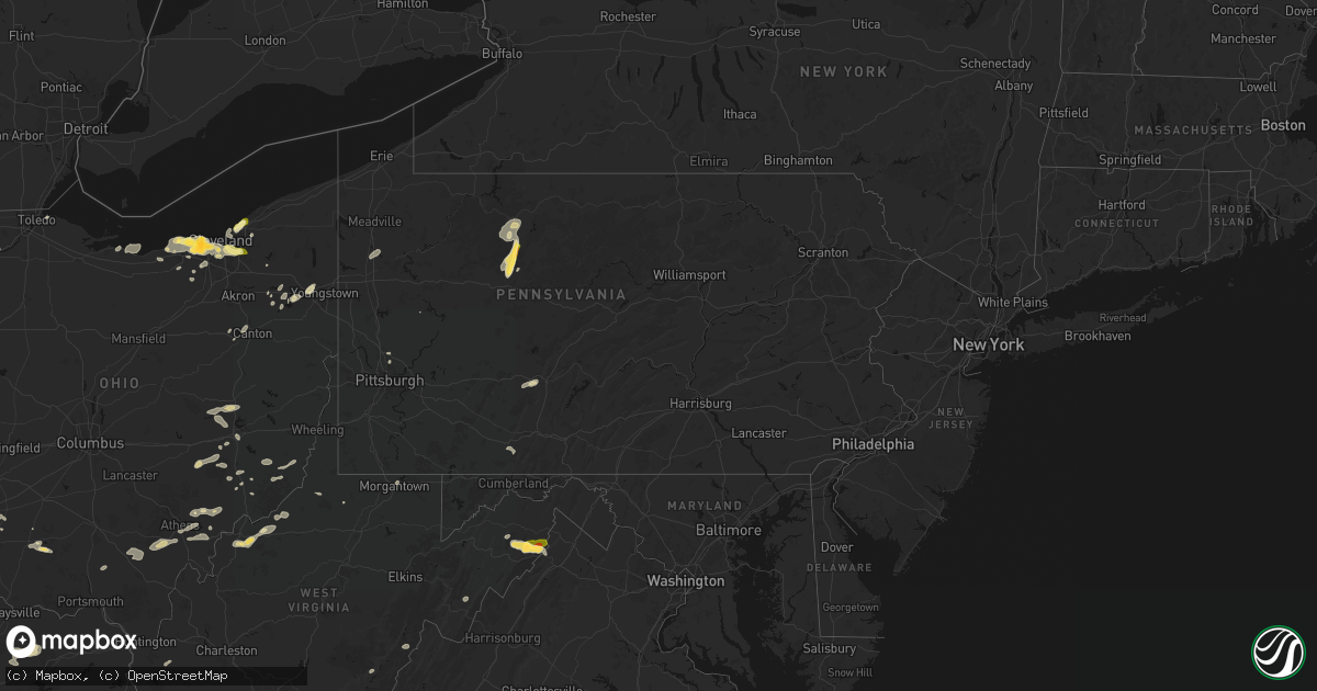Hail map in Pennsylvania on August 22, 2026
