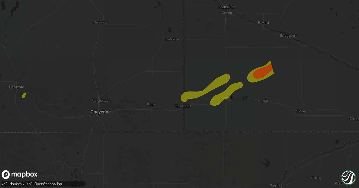 Hail map in Pine Bluffs, WY on August 22, 2026
