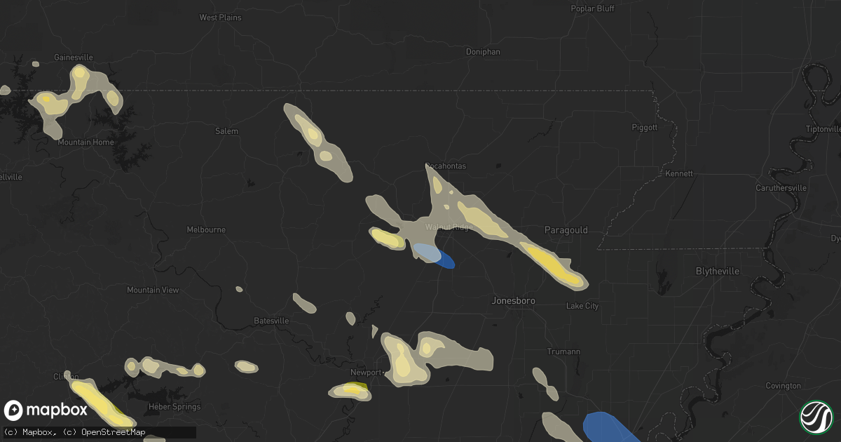 Hail map in Portia, AR on August 22, 2026