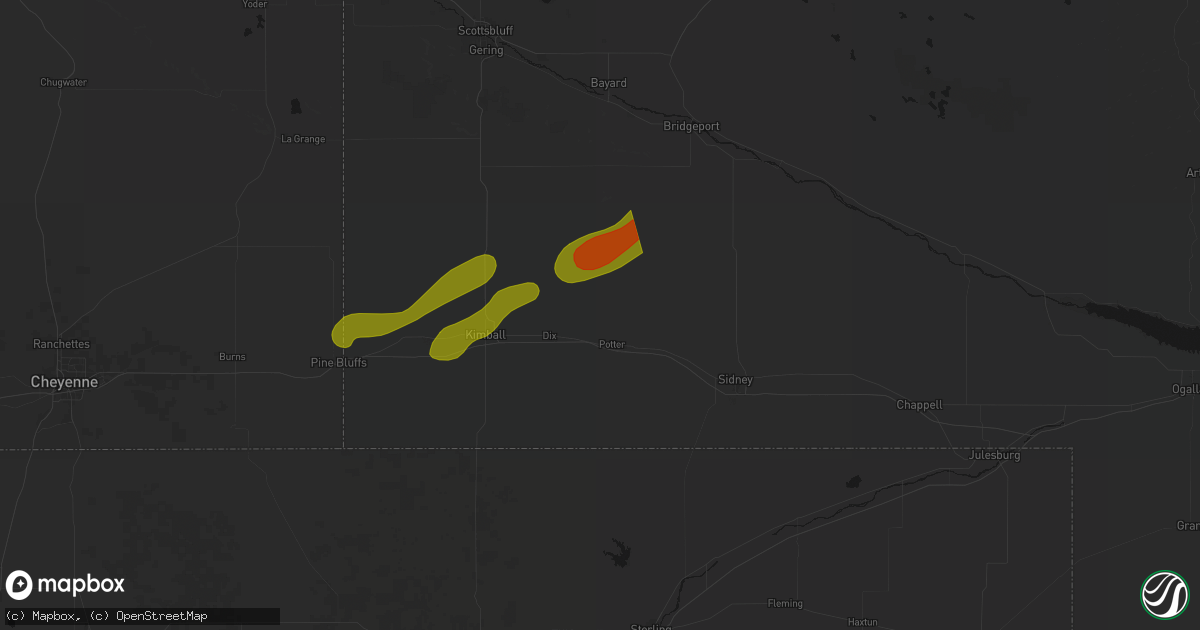 Hail map in Potter, NE on August 22, 2026