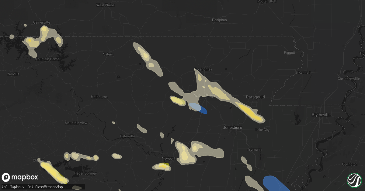 Hail map in Powhatan, AR on August 22, 2026