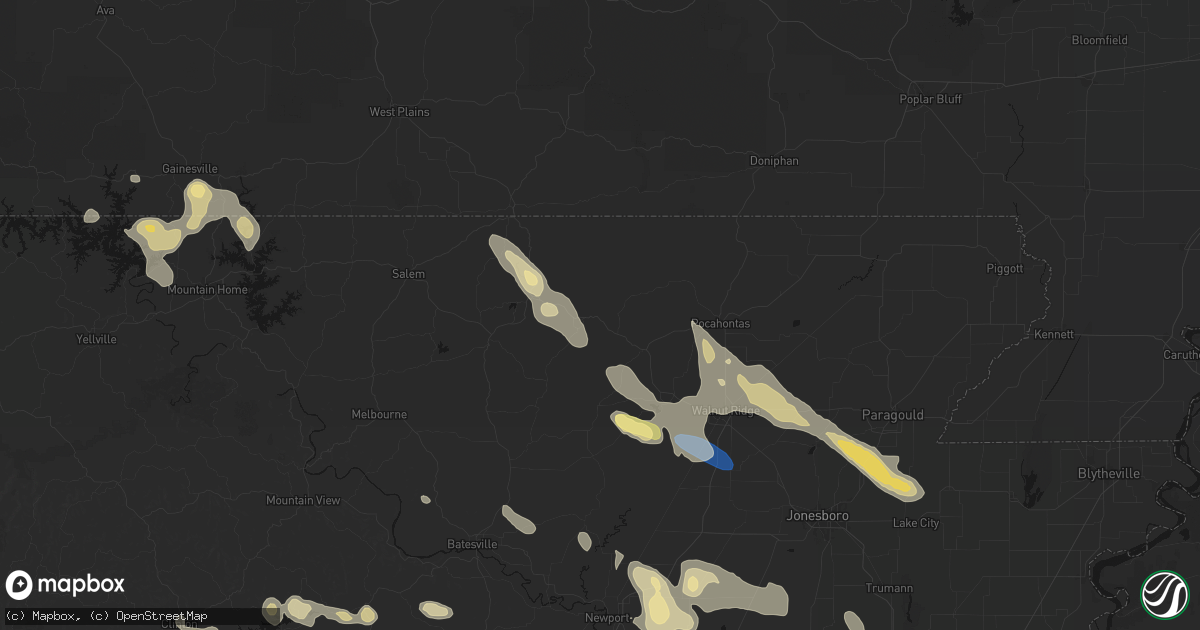 Hail map in Ravenden, AR on August 22, 2026