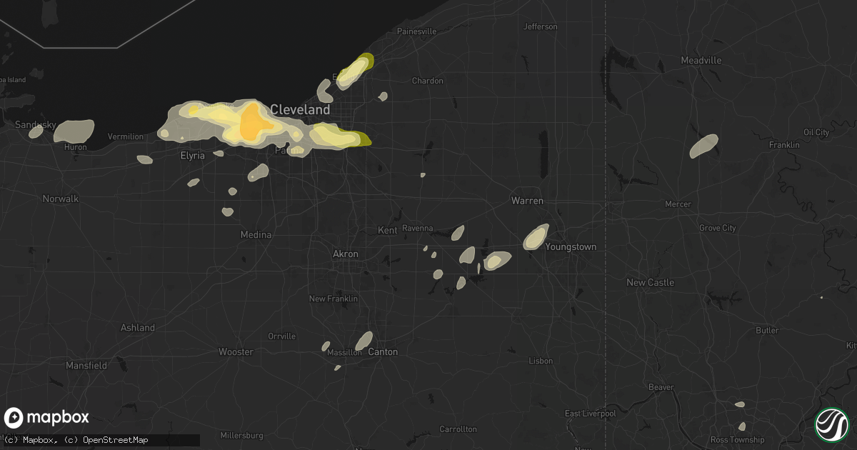 Hail map in Ravenna, OH on August 22, 2026