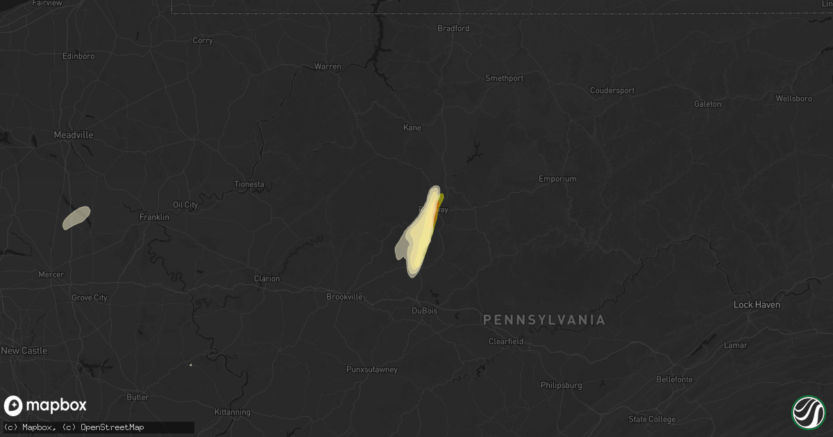 Hail map in Ridgway, PA on August 22, 2026