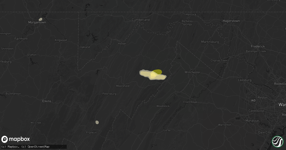 Hail map in Rio, WV on August 22, 2026