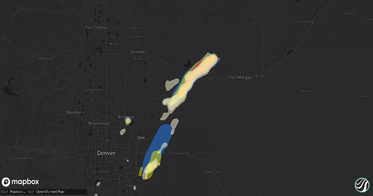 Hail map in Roggen, CO on August 22, 2026