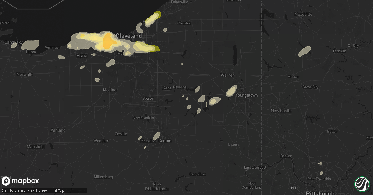 Hail map in Rootstown, OH on August 22, 2026