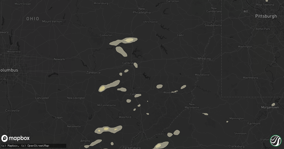 Hail map in Senecaville, OH on August 22, 2026