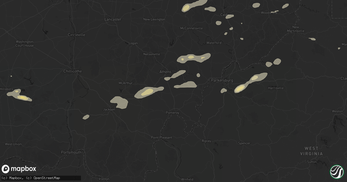 Hail map in Shade, OH on August 22, 2026