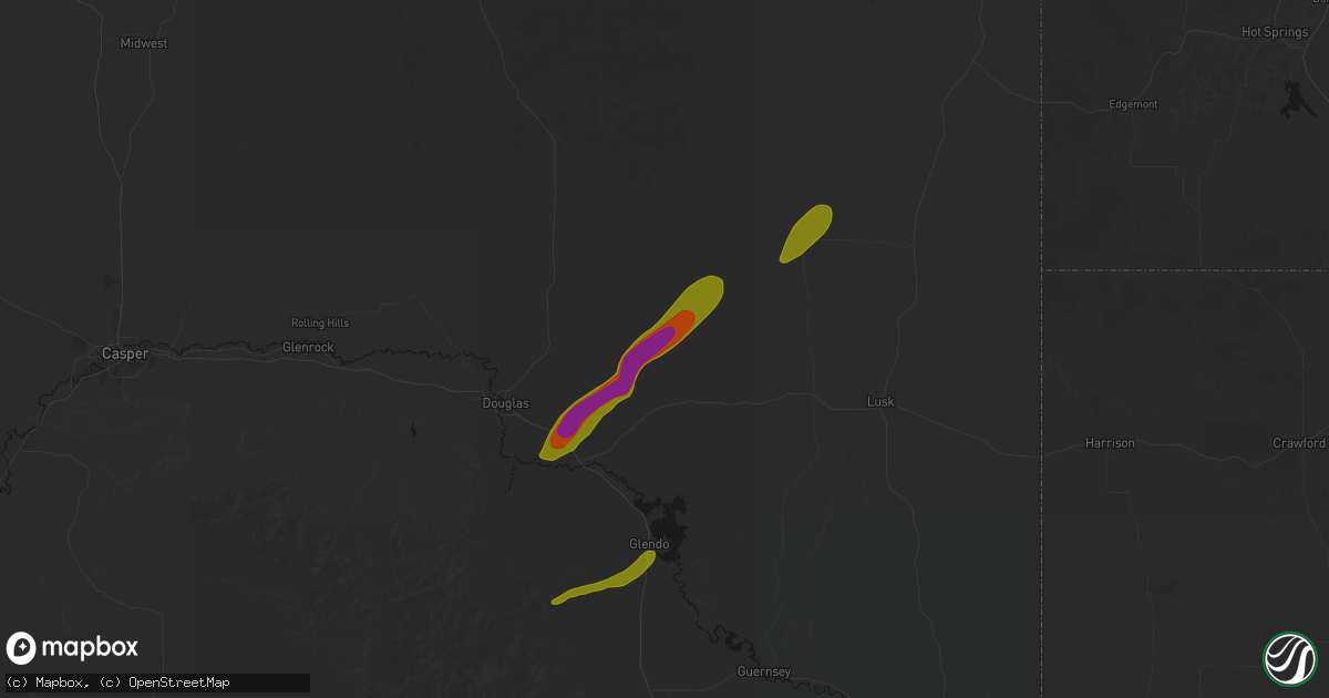 Hail map in Shawnee, WY on August 22, 2026