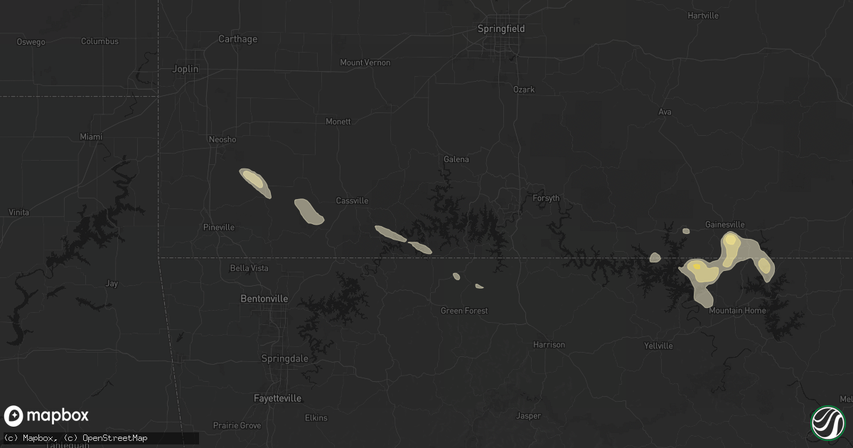 Hail map in Shell Knob, MO on August 22, 2026